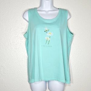 Life is Good 100% Cotton Daisies & Bee aqua sleeveless Crusher Classic Tee L